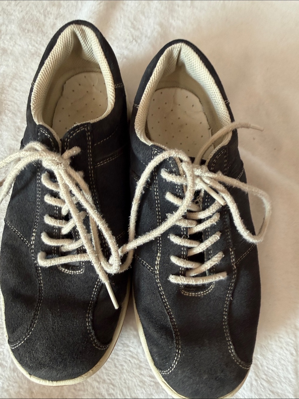 Lands' End Blue Suede Sneakers with Cream Laces